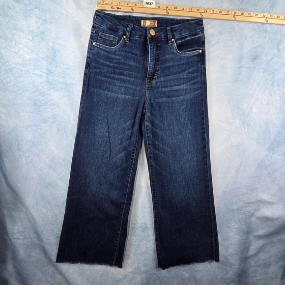 Kut from the Kloth Denim - KUT from the Kloth Meg Fab Ab Wide Leg Jeans Blue Raw Hem Indigo Size 0‎